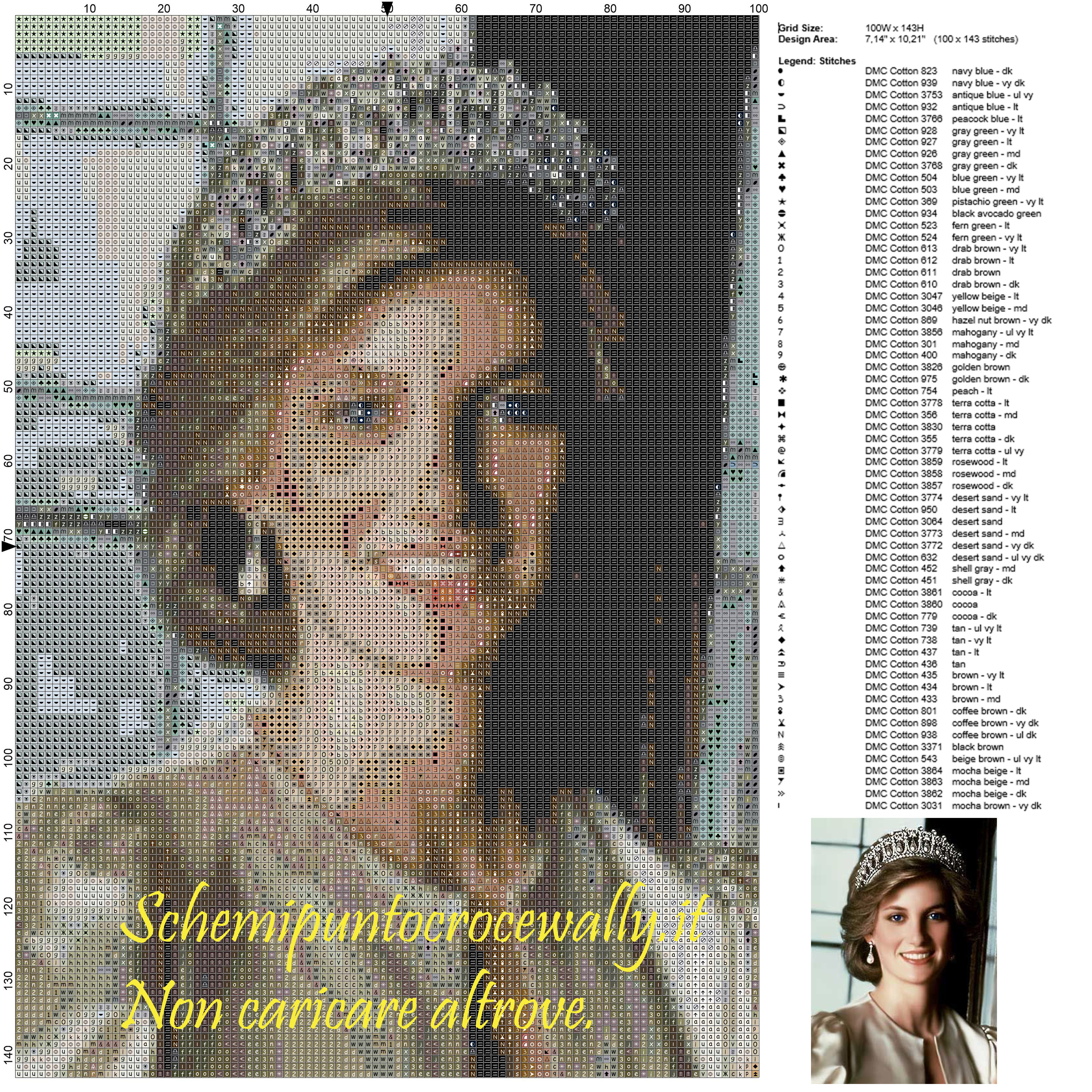 Lady Diana schema punto croce 100x143 100 colori