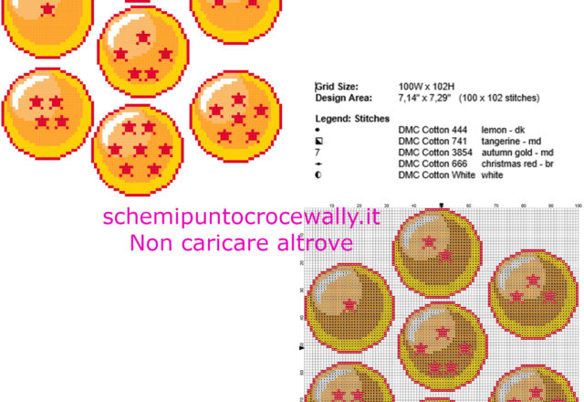 Le sette sfere del drago del cartone animato Dragon Ball schema punto croce 100 x 102 crocette 5 colori DMC