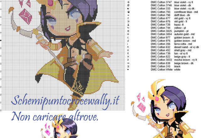 LeBlanc (League Of Legends) schema punto croce 158x180 28 colori
