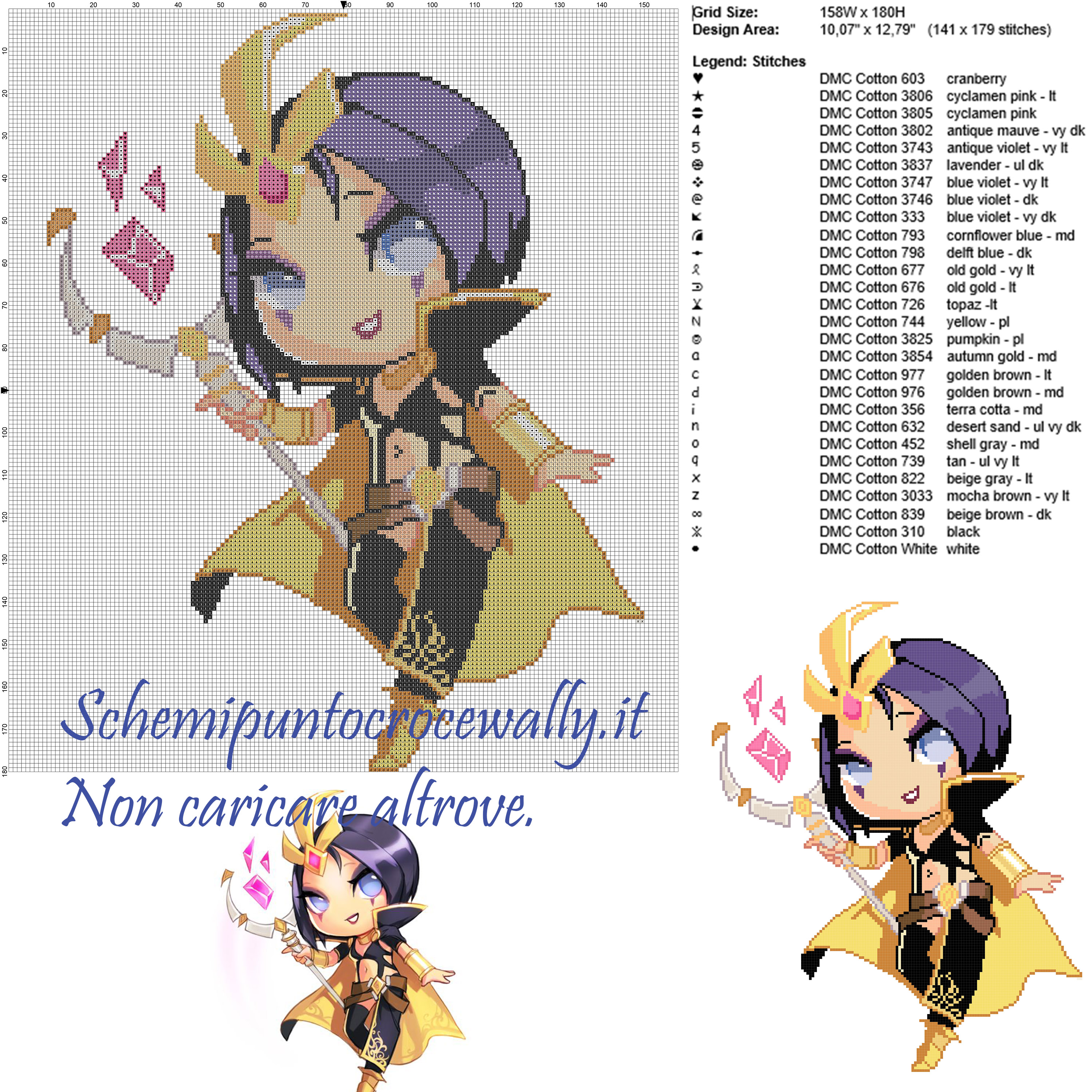 LeBlanc (League Of Legends) schema punto croce 158x180 28 colori