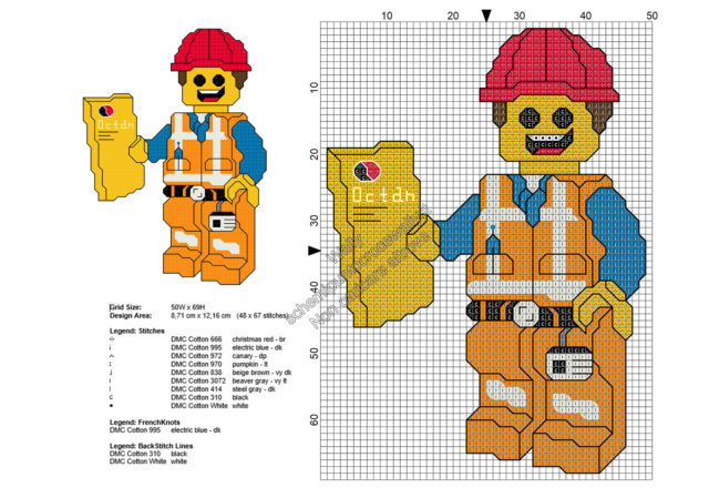 Lego Emmet The Lego Movie schema ricamo punto croce gratis 48x67