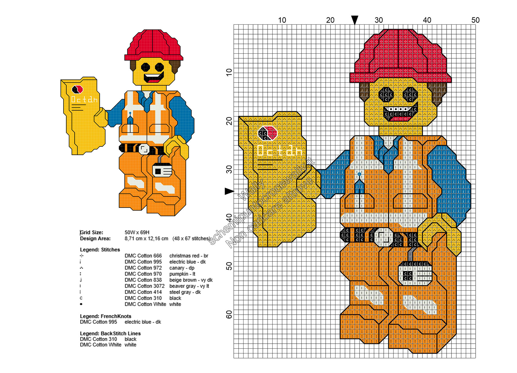 Lego Emmet The Lego Movie schema ricamo punto croce gratis 48x67