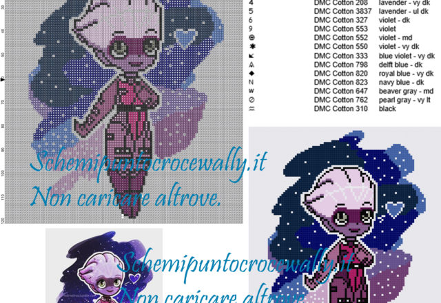 Liara Tsoni (Mass Effect) schema gratis punto croce 100x121 16 colori