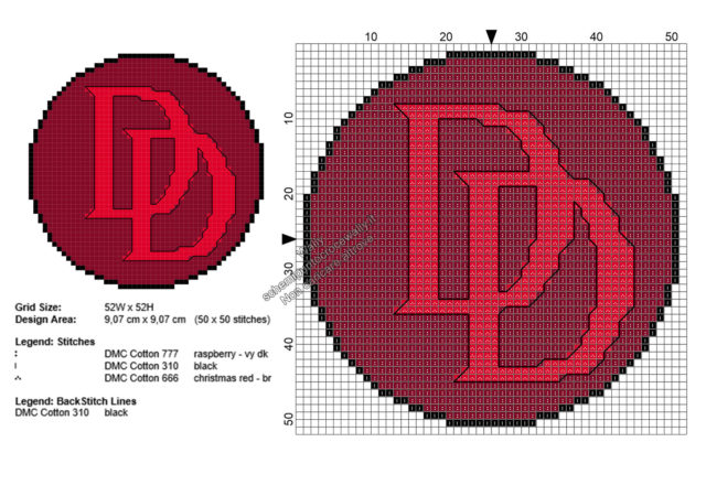Logo Daredevil schema punto croce gratis Supereroi Marvel 50x50
