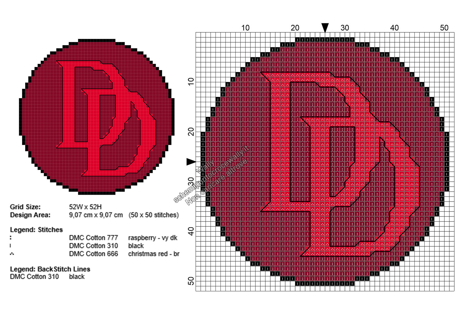 Logo Daredevil schema punto croce gratis Supereroi Marvel 50x50