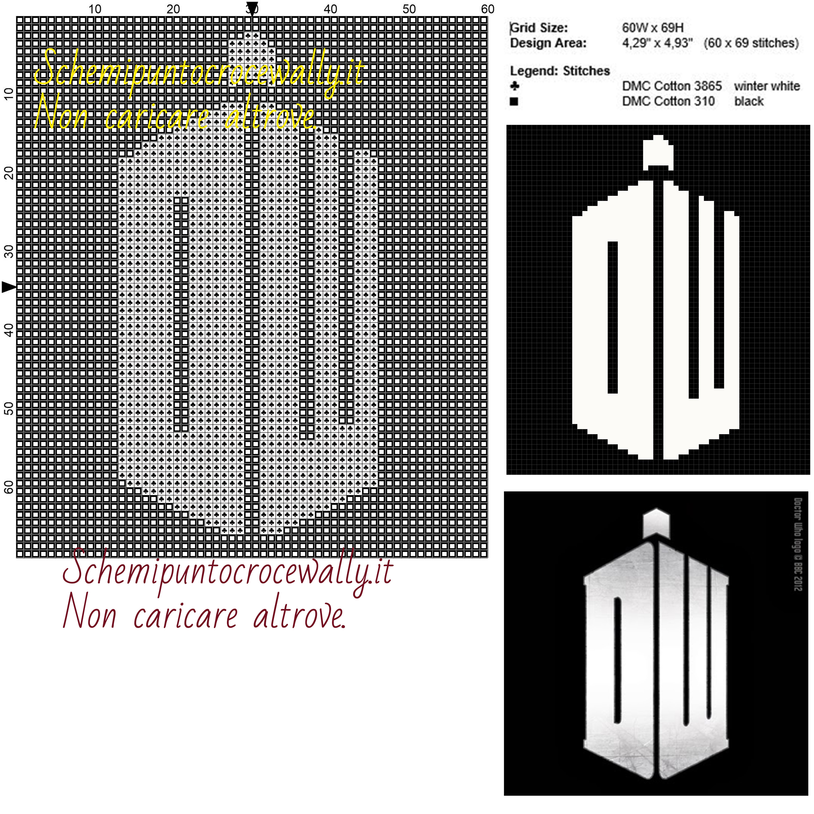 Logo Doctor Who schema punto croce 60x69 2 colori