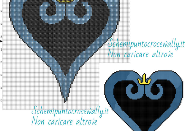 Logo Kingdom Hearts videogiochi schema gratis a punto croce 100x107 4 colori
