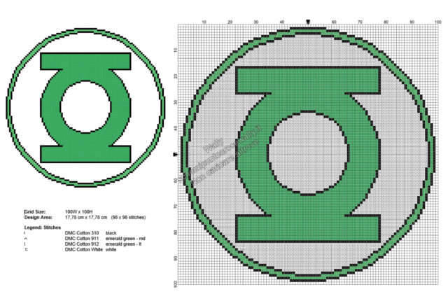 Logo Lanterna Verde schemi punto croce gratis Supereroi 98x98