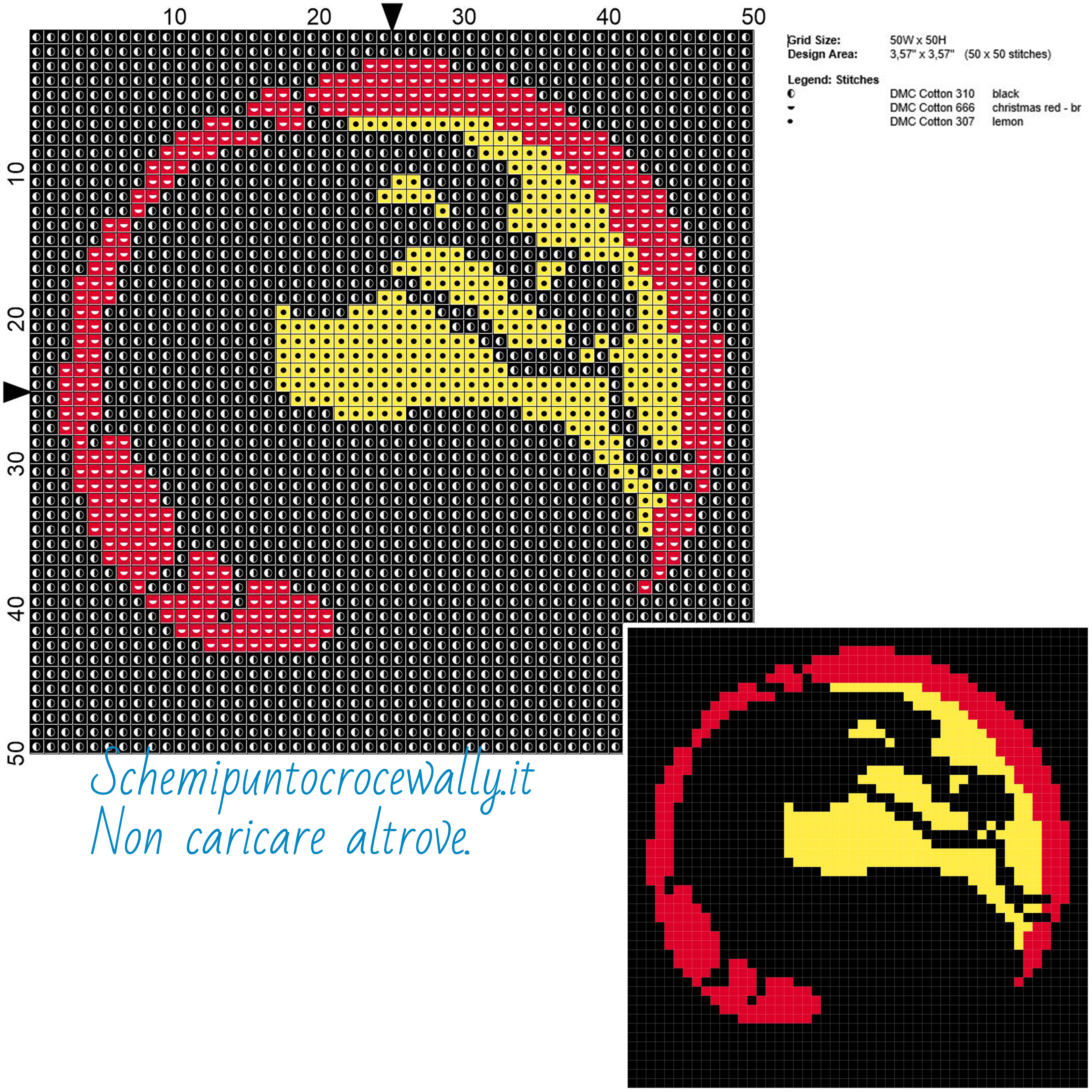 Logo Mortal Kombat videogioco schema gratis a punto croce 50x50 3 colori