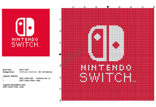 Logo Nintendo Switch schema ricamo punto croce gratis 80x80