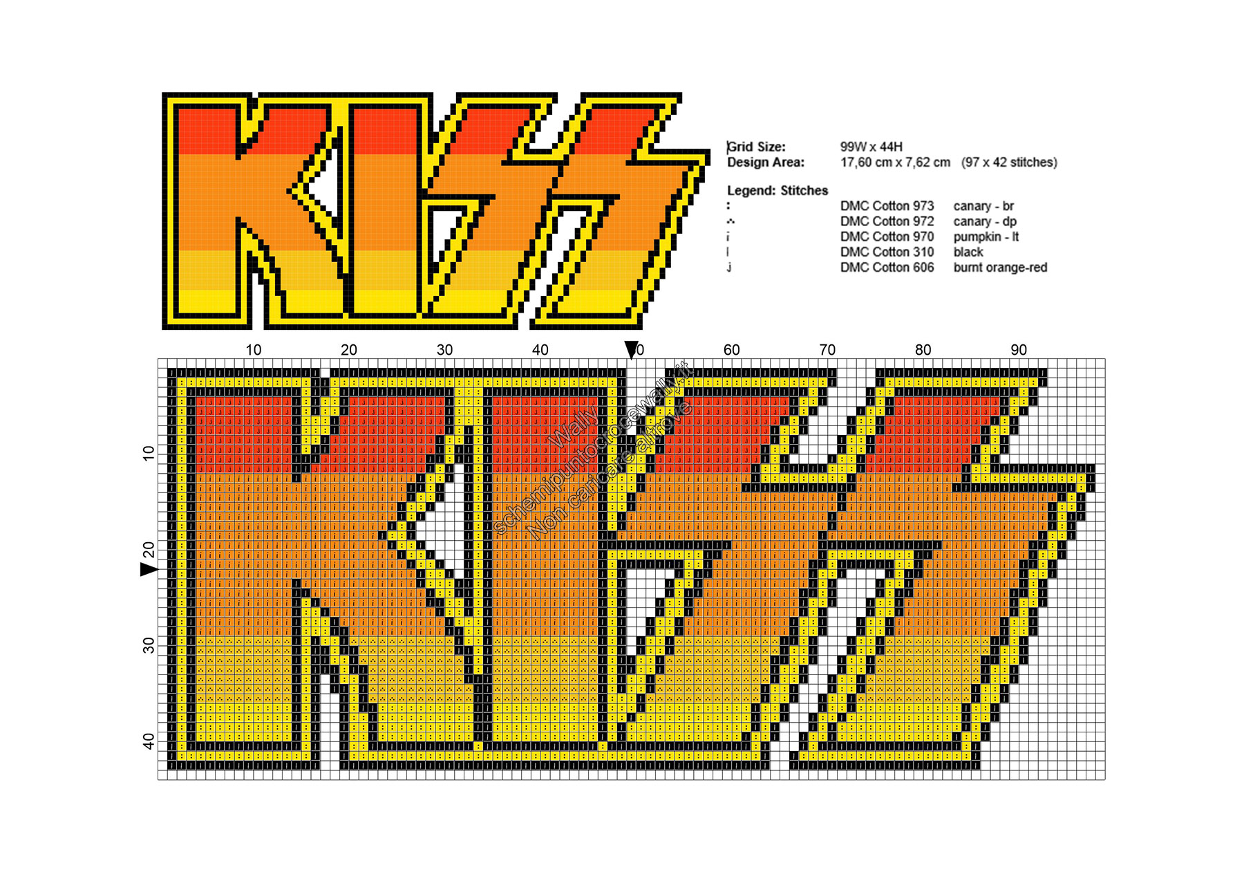 Logo dei KISS schema ricamo punto croce gratis 97x42