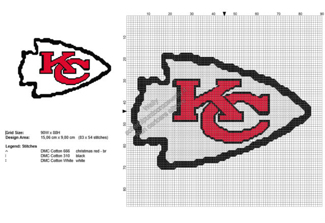 Logo dei Kansas City Chiefs squadra di football americano schema punto croce gratis 83x54