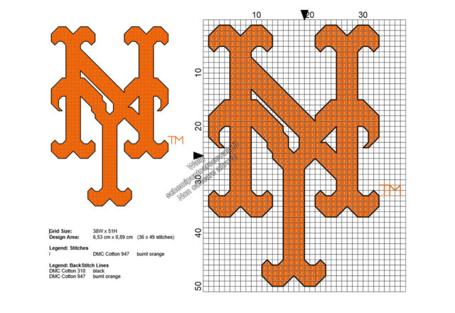 Logo dei New York Mets squadra di baseball americana MLB schema punto croce gratis 36x49