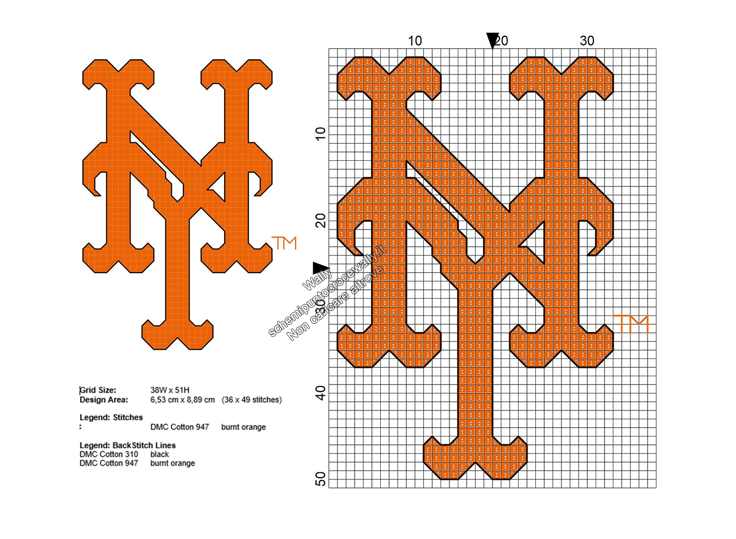 Logo dei New York Mets squadra di baseball americana MLB schema punto croce gratis 36x49