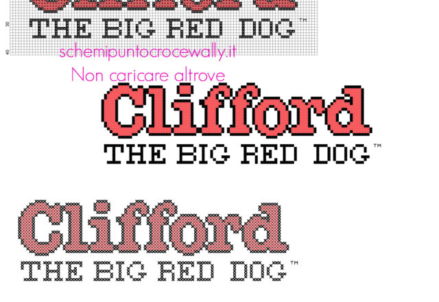 Logo del cartone animato Clifford schema punto croce da ricamare gratuito