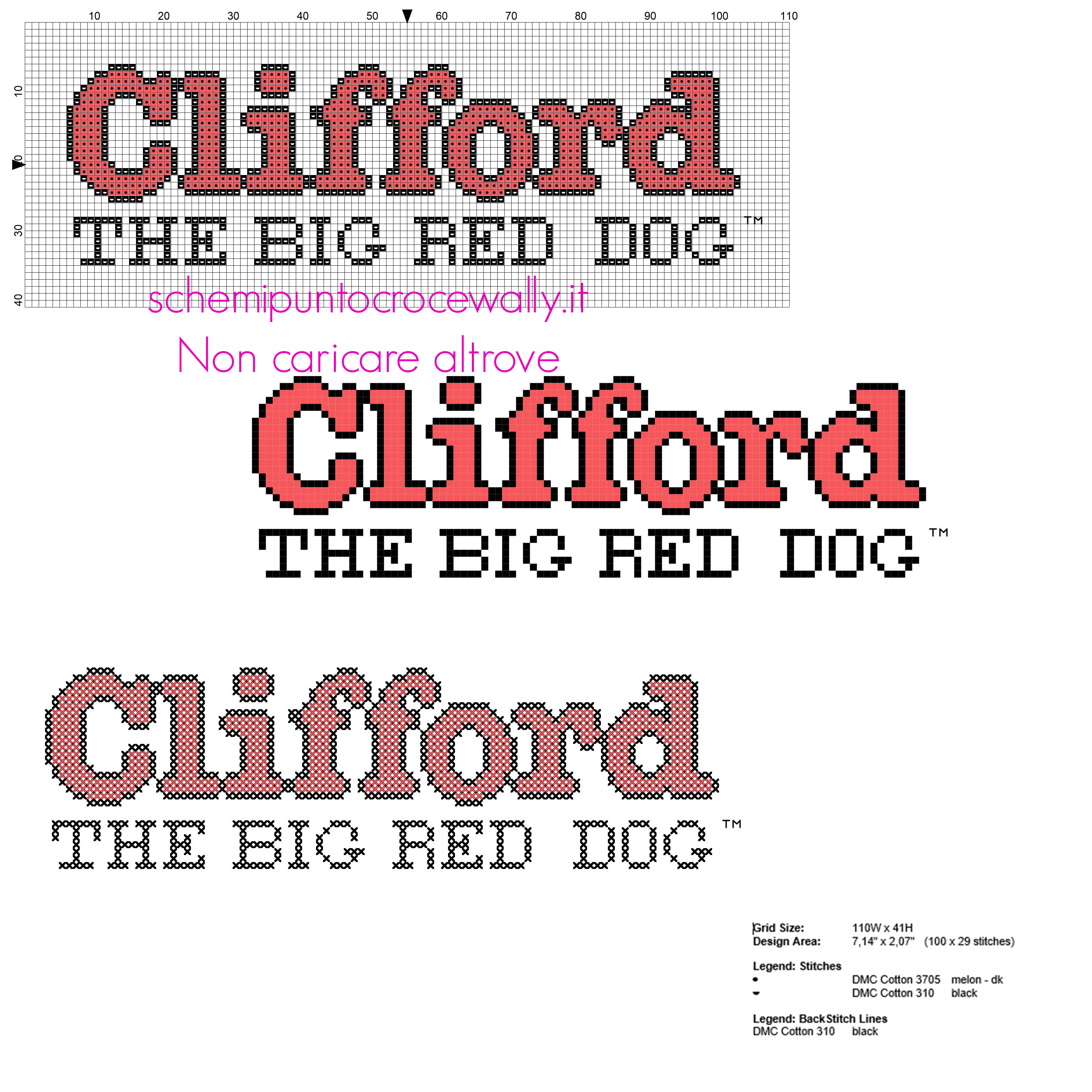 Logo del cartone animato Clifford schema punto croce da ricamare gratuito