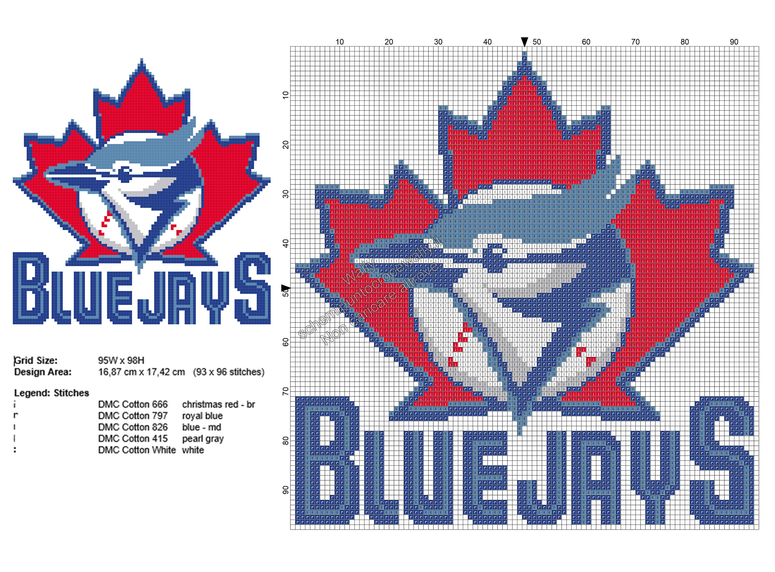 Logo della squadra americana di Baseball MLB Toronto Blue Jays schema punto croce gratis 93x96