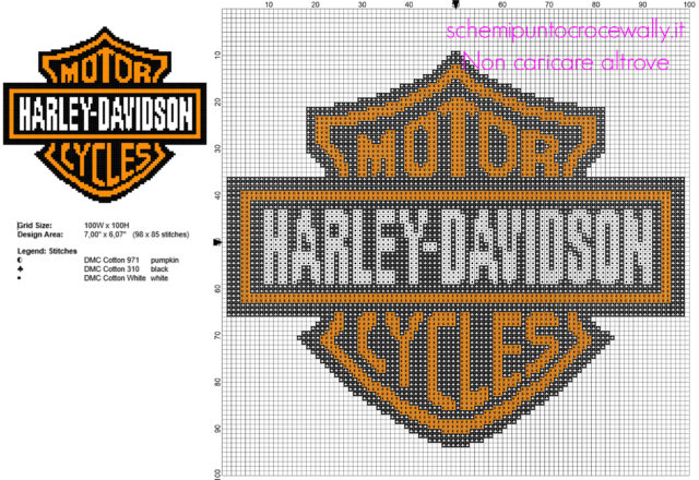 Logo di motociclette moto Harley Davidson schema punto croce download gratis