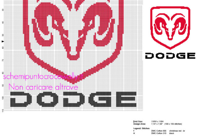 Logo marchio di automobili Dodge schema punto croce gratis