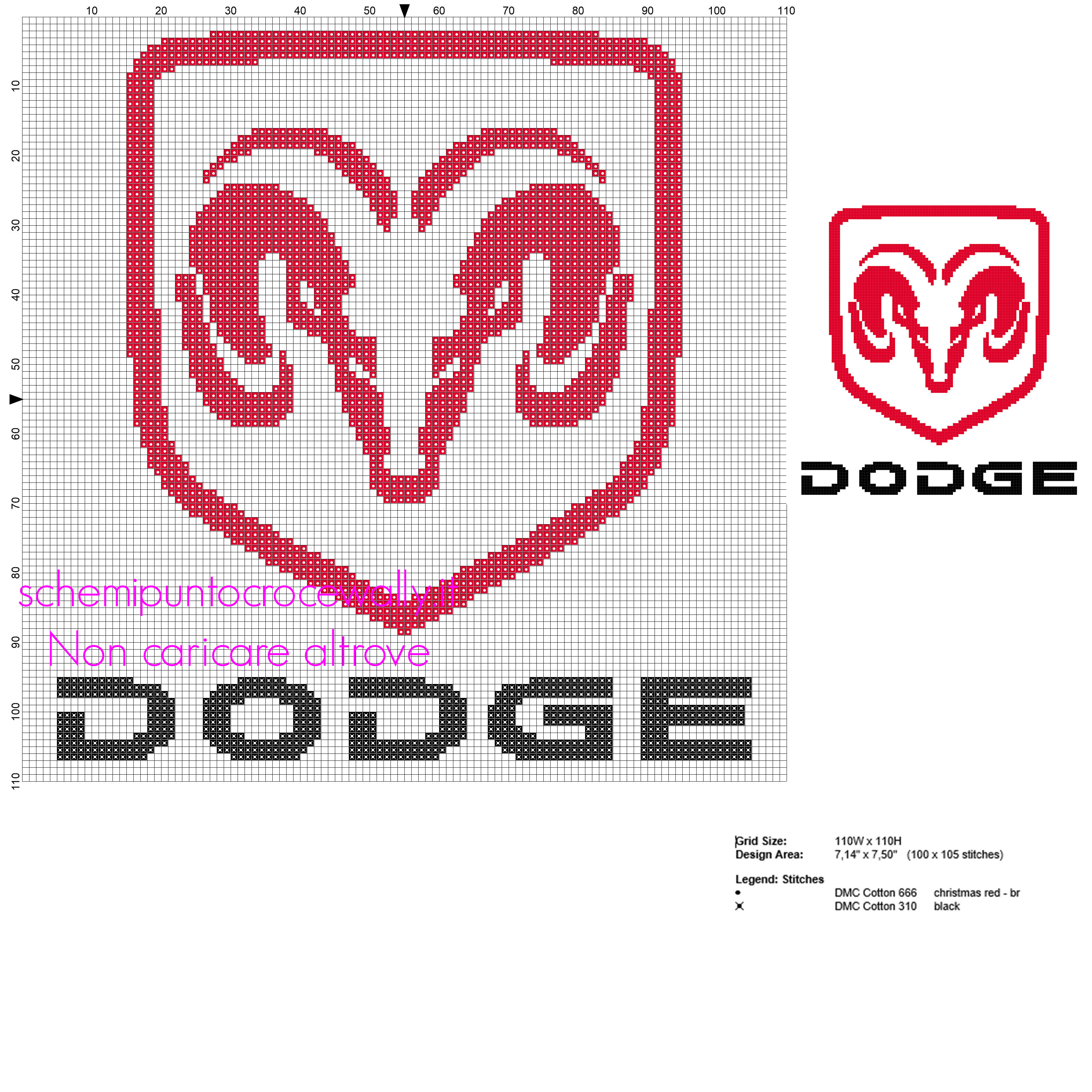 Logo marchio di automobili Dodge schema punto croce gratis