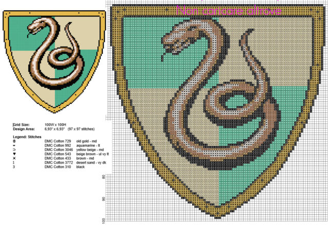 Logo schema punto croce dei Serpeverde casa di Harry Potter