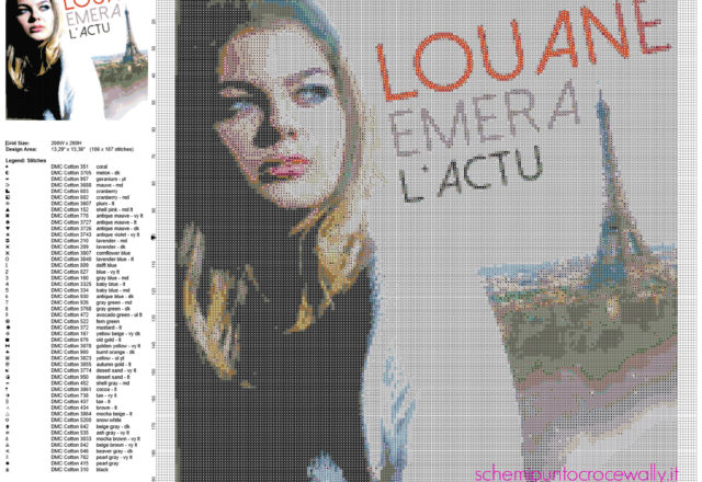 Louane Emera cantante e attrice francese schema punto croce 200 x 200 crocette 50 colori DMC