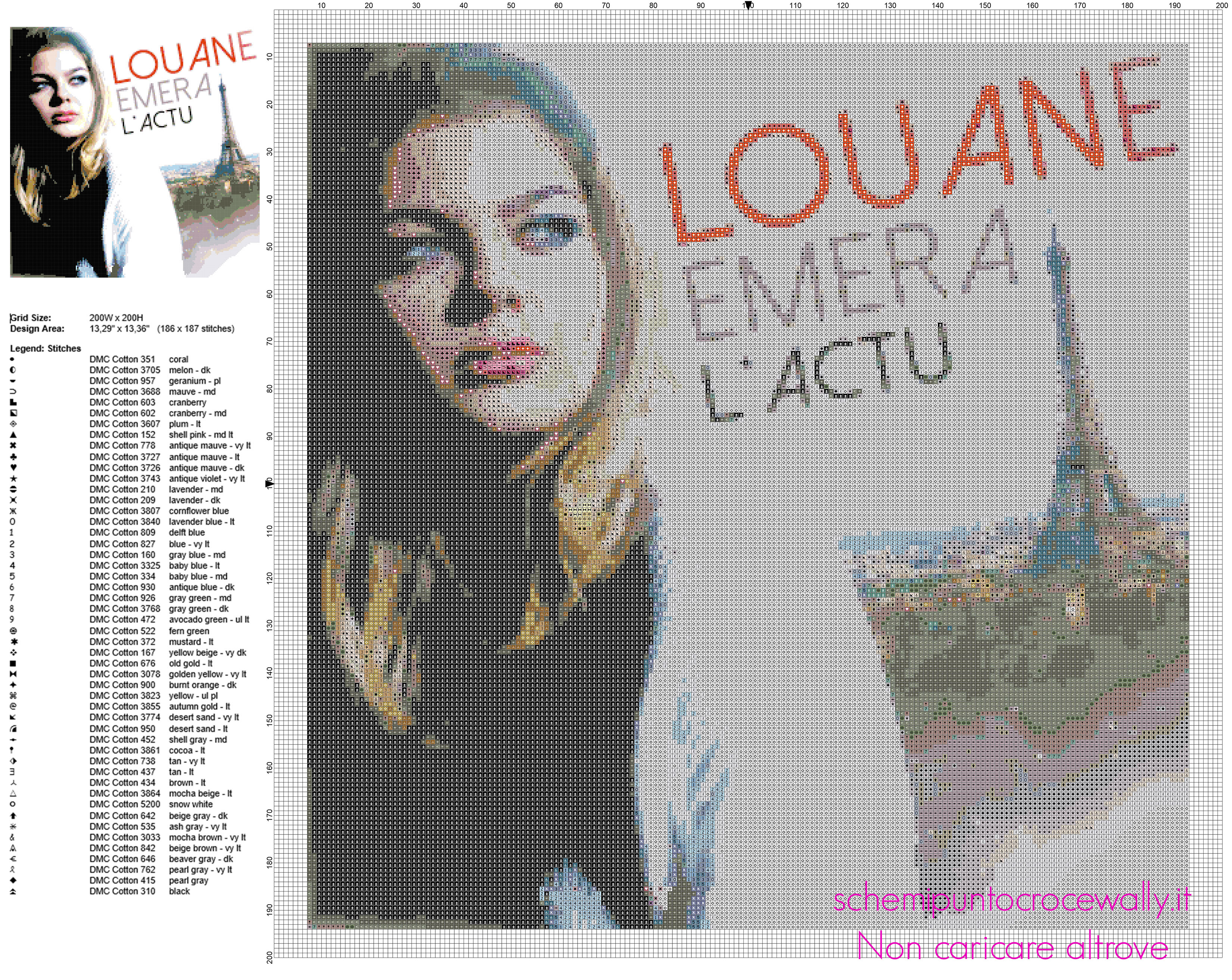 Louane Emera cantante e attrice francese schema punto croce 200 x 200 crocette 50 colori DMC