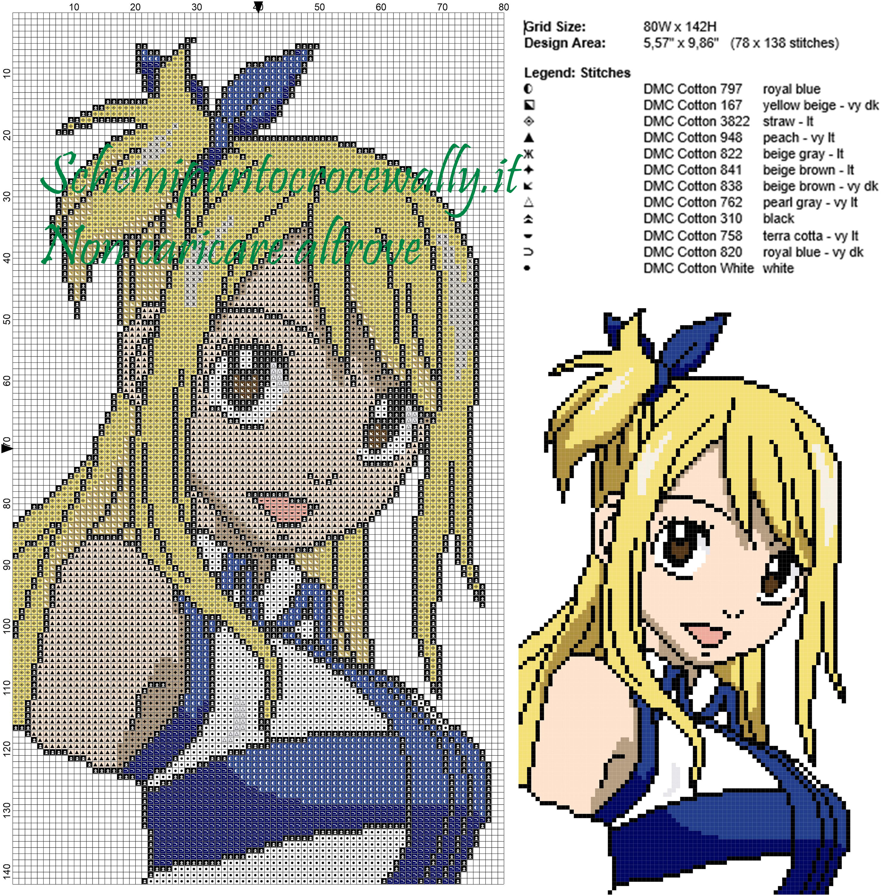 Lucy Heartfilia (Fairy Tail) schema punto croce 80x142 12 colori