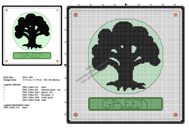 Magic The Gathering simbolo del mana verde schema punto croce gratis 98x98