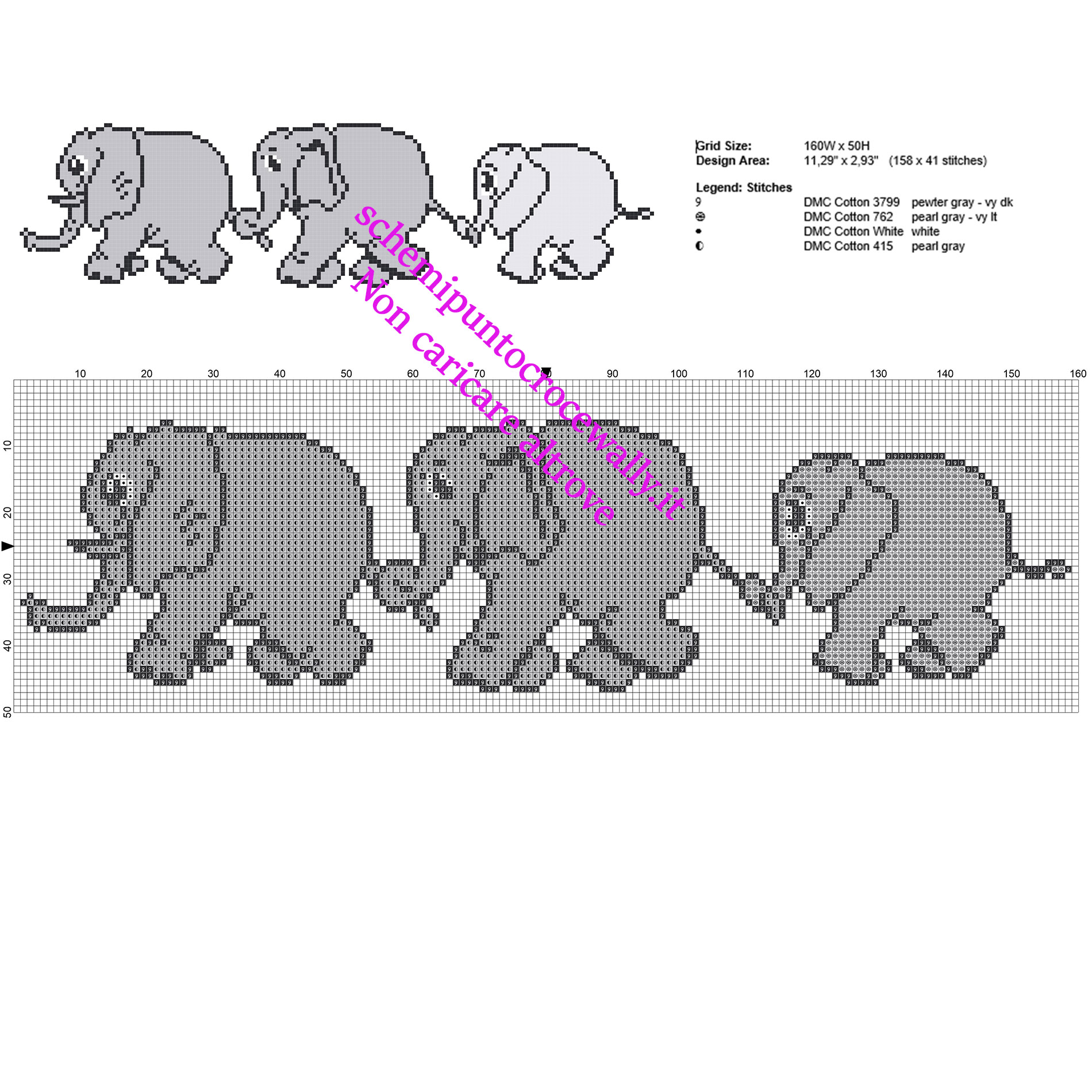 Mamma papà  e cucciolo di elefante schema punto croce gratis