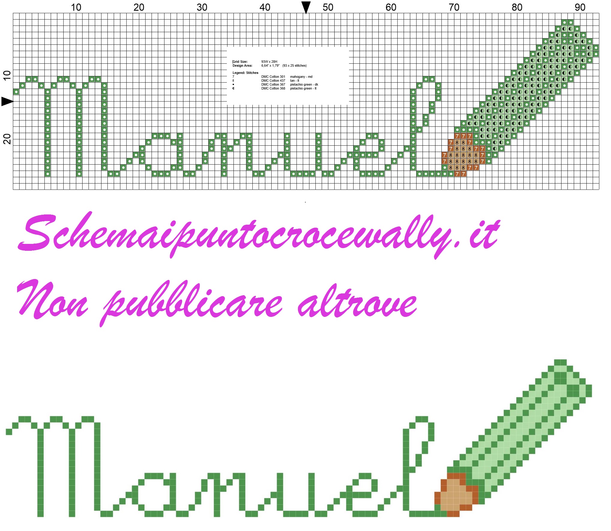 Manuel nome con matita schema punto croce