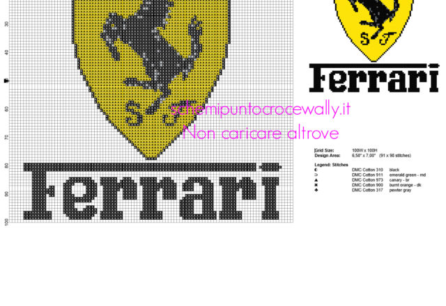 Marchio logo Ferrari schema punto croce da ricamare gratis PcStitch