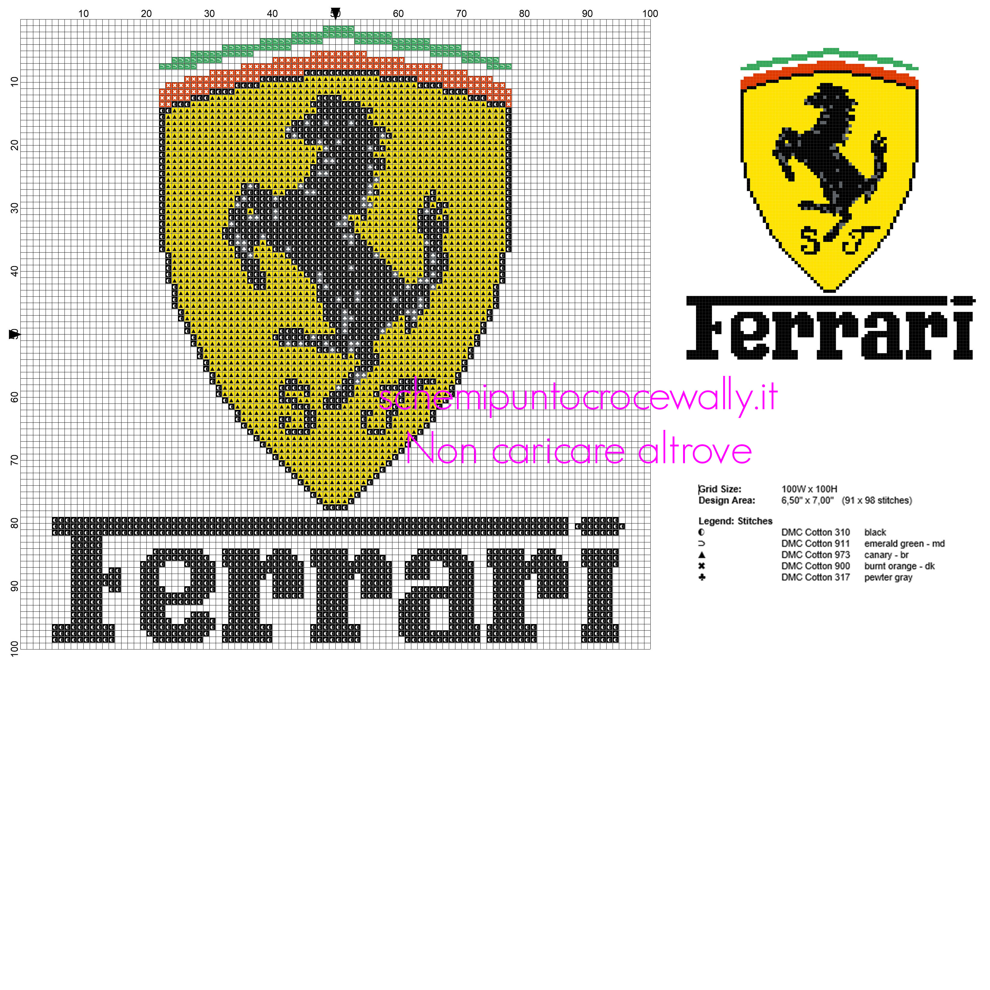 Marchio logo Ferrari schema punto croce da ricamare gratis PcStitch