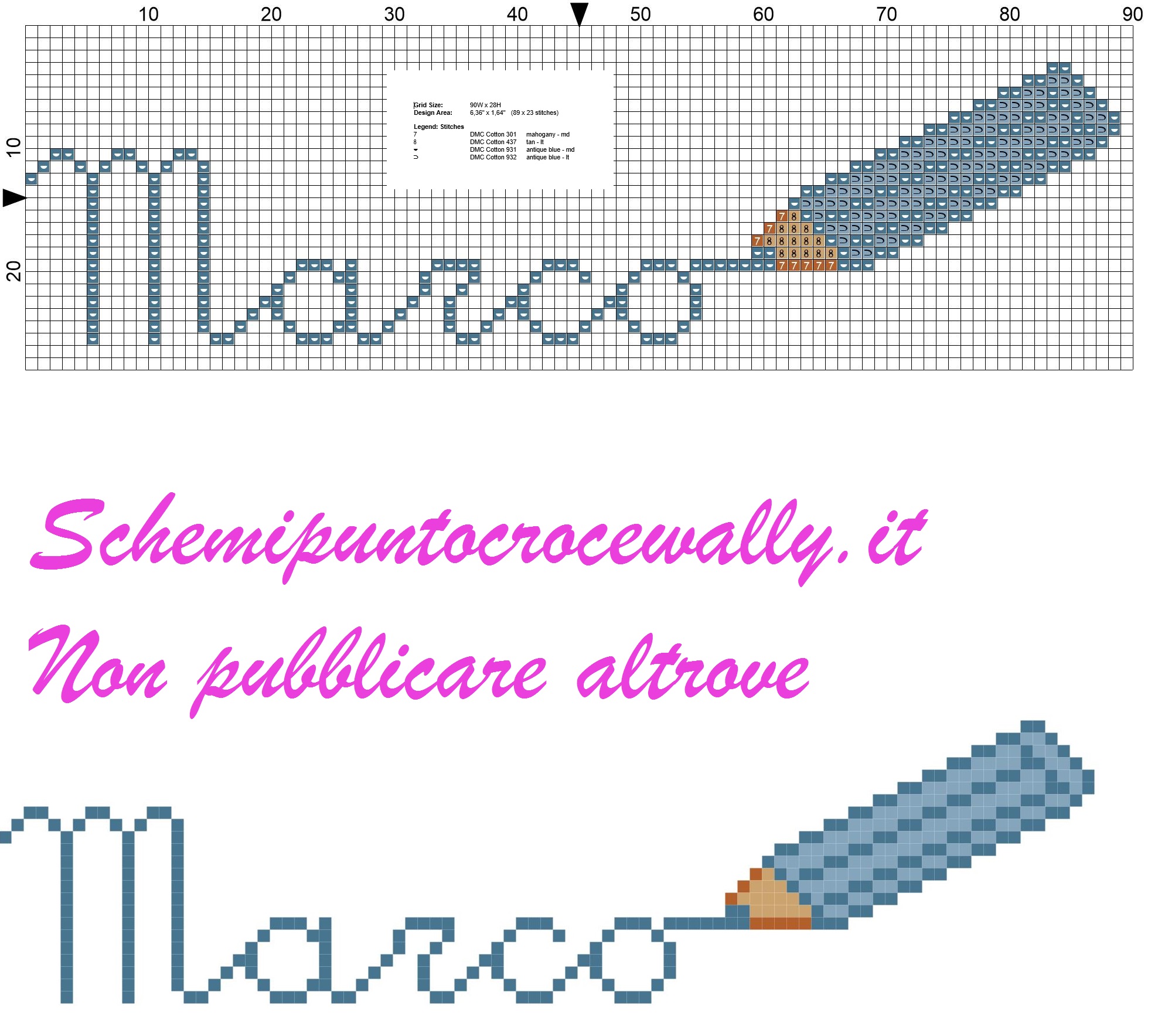 Marco nome con matita schema punto croce