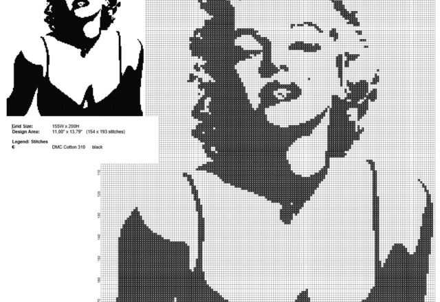 Marilyn Monroe bianco e nero monocolore schema punto croce gratis