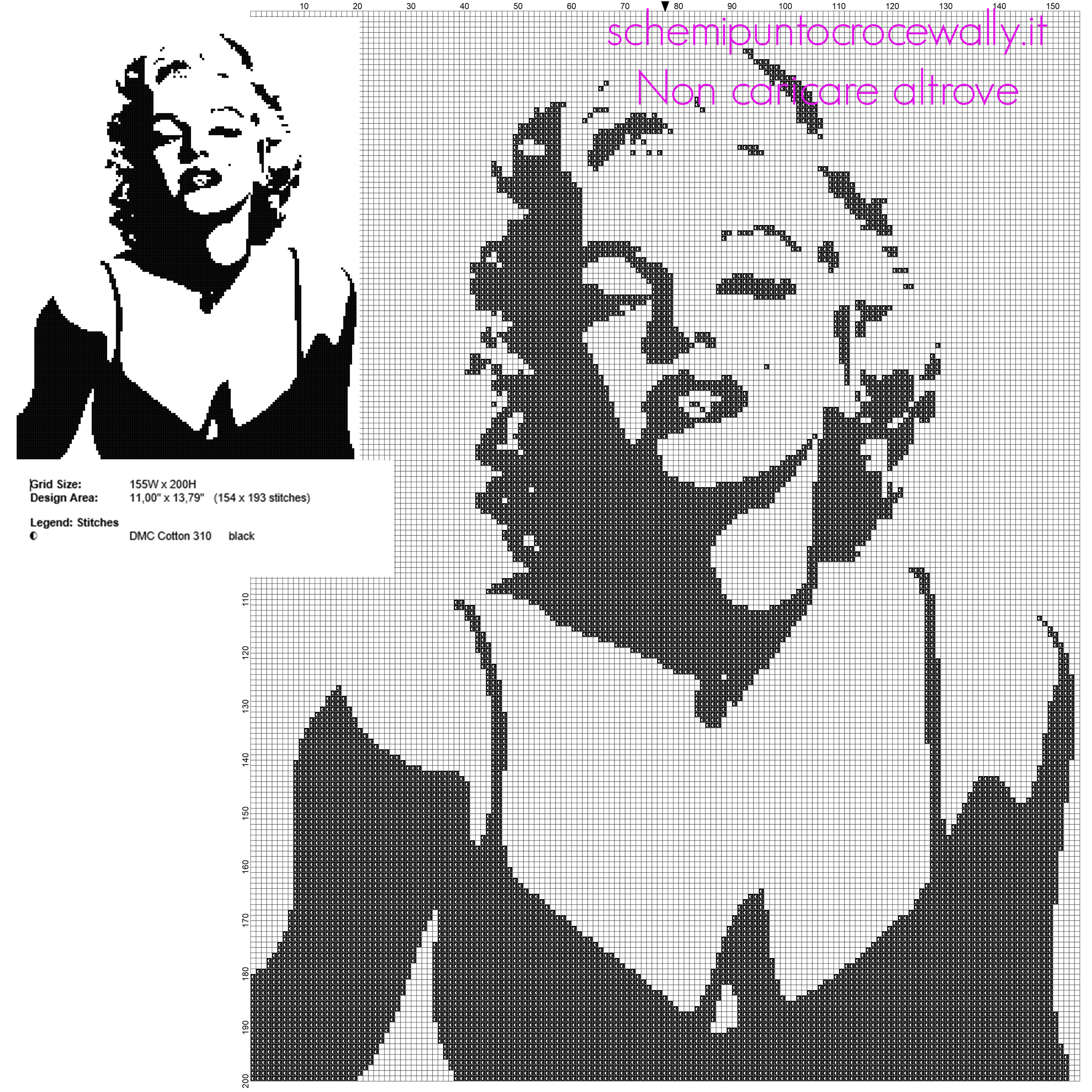 Marilyn Monroe bianco e nero monocolore schema punto croce gratis