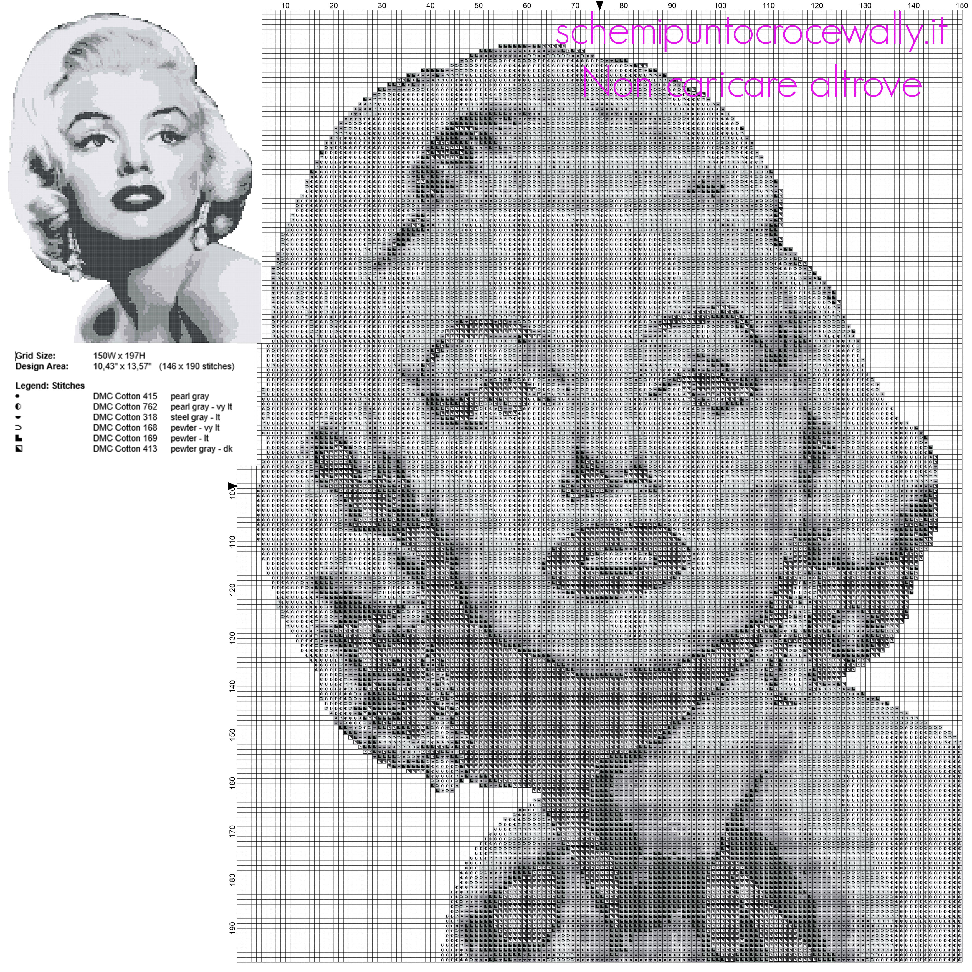 Marilyn Monroe bianco e nero schema punto croce gratis