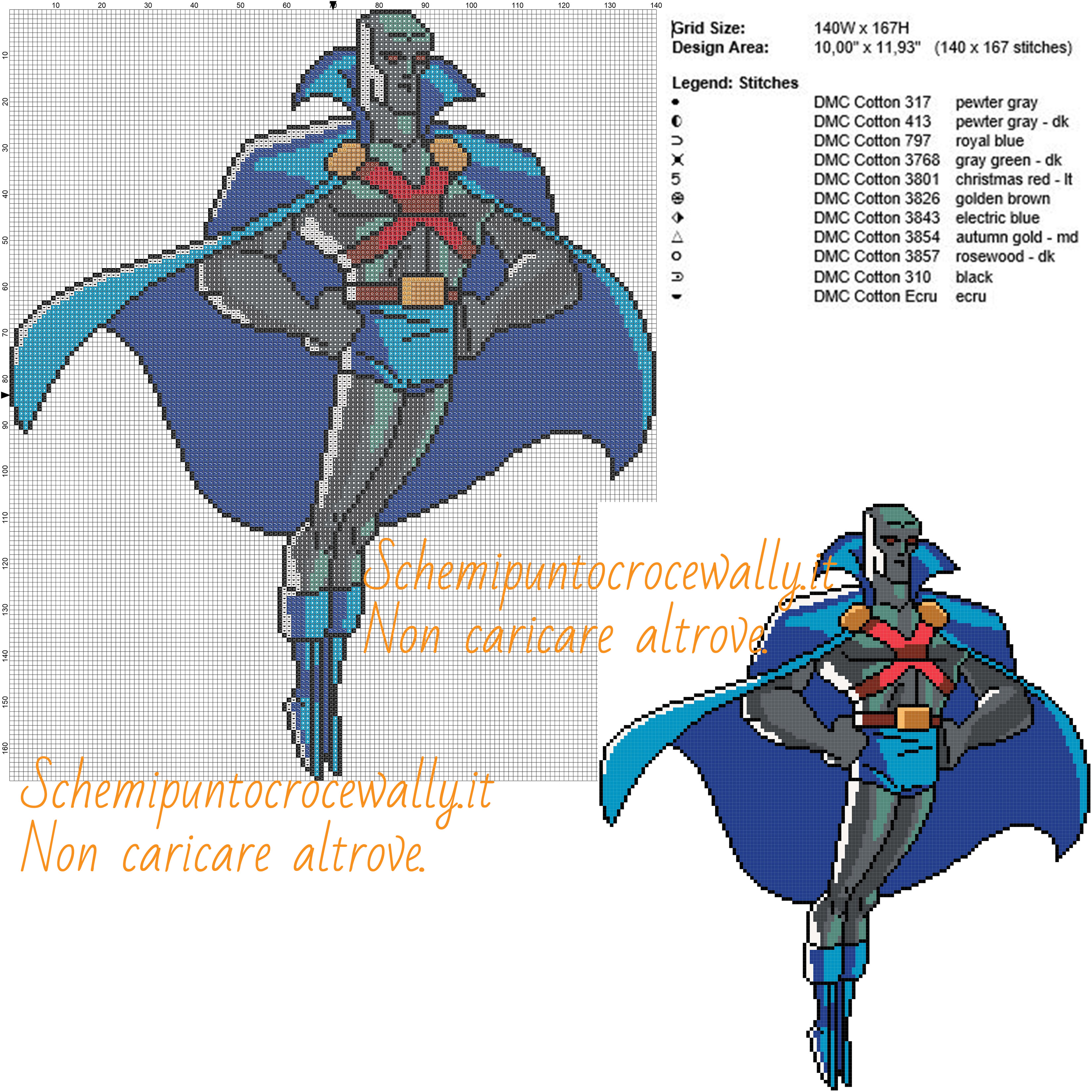 Martian Manhunter schema gratis punto croce 140x167 11 colori