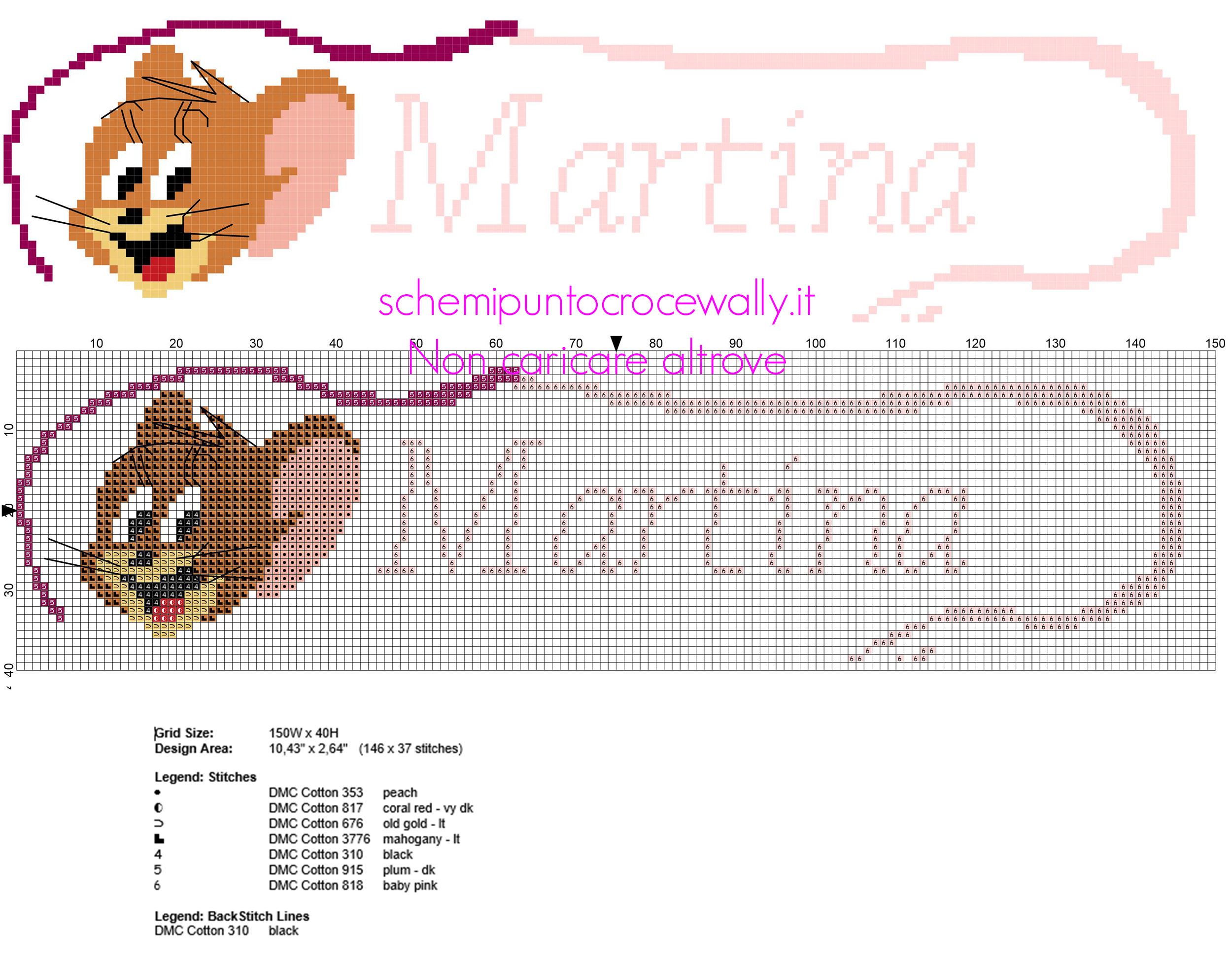 Martina nome bambina punto a croce da ricamare col il topolino Jerry