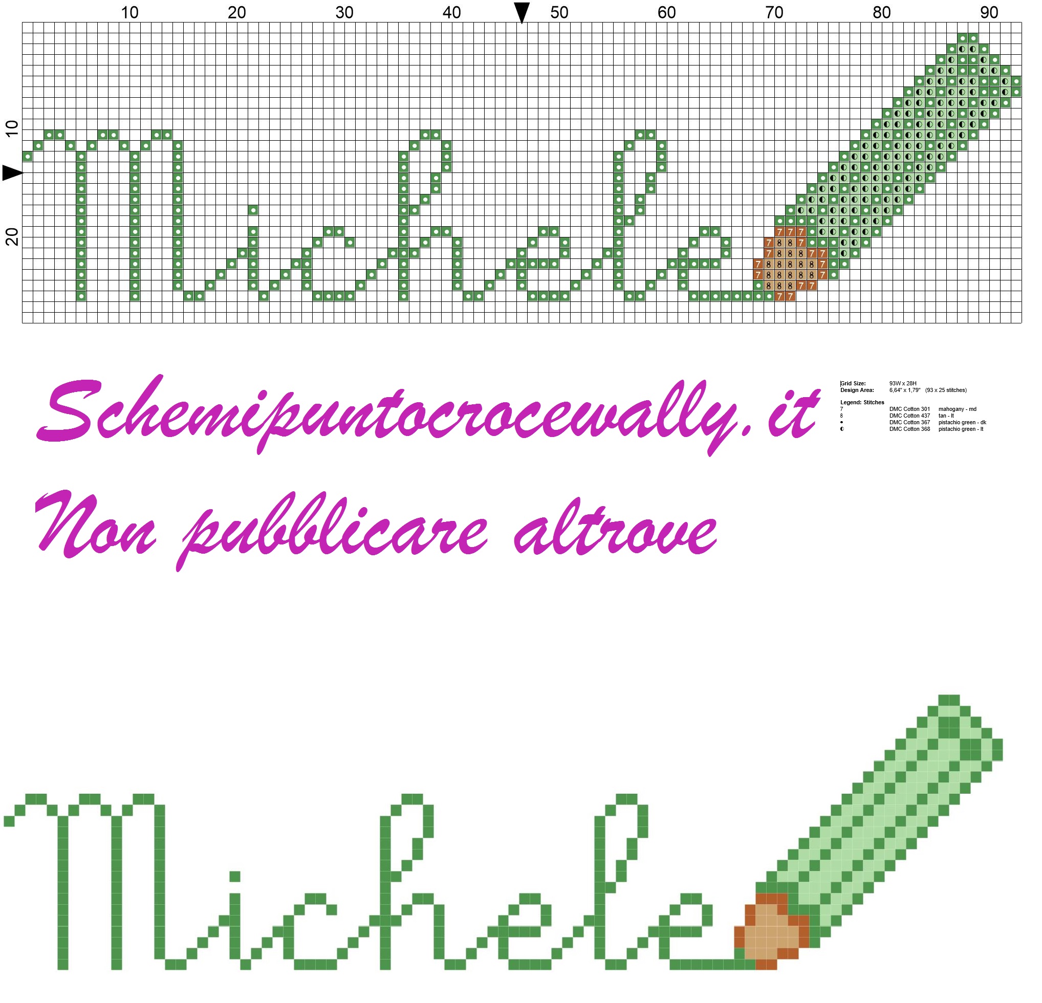 Michele nome con matita colorata schema punto croce