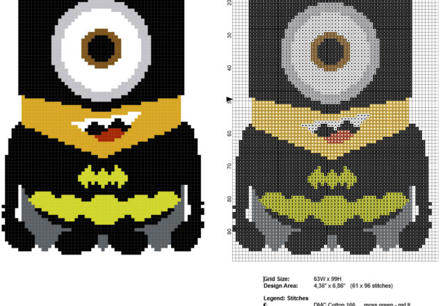 Minion in versione Batman schema punto croce cartoni animati per bambini