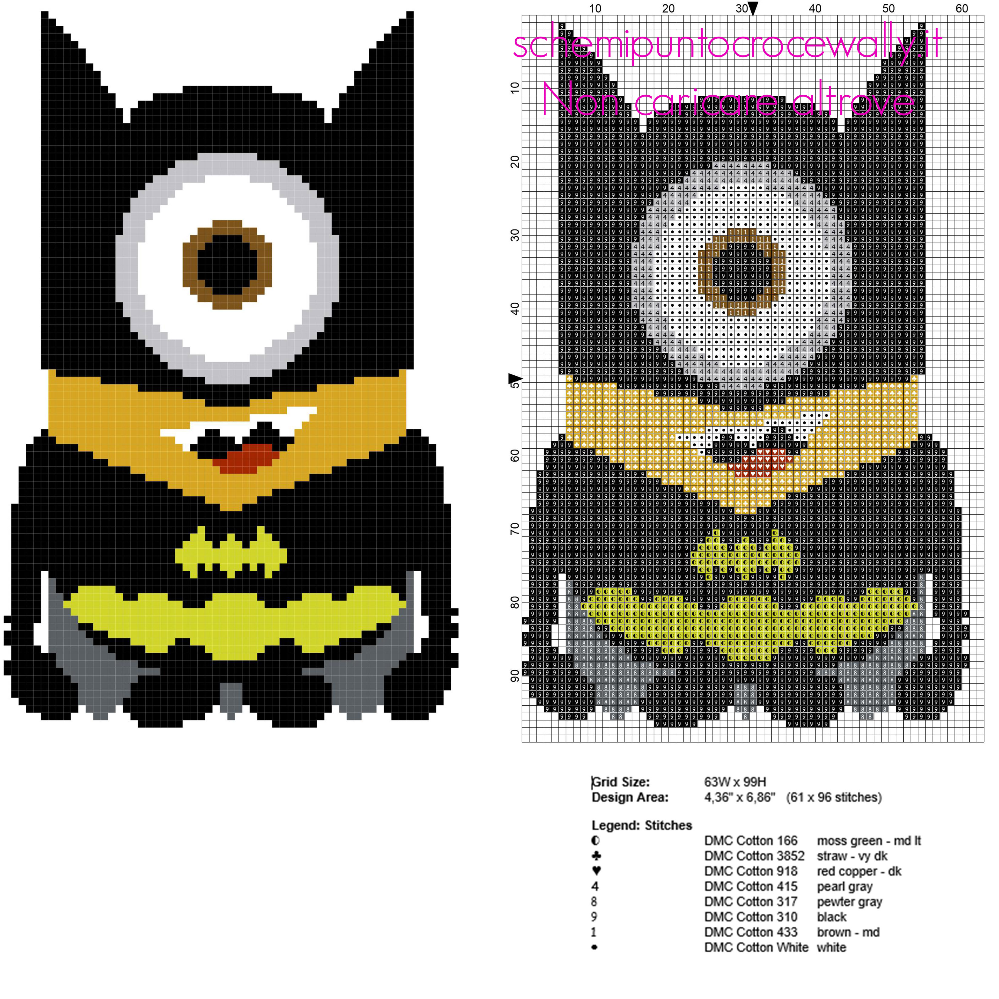 Minion in versione Batman schema punto croce cartoni animati per bambini