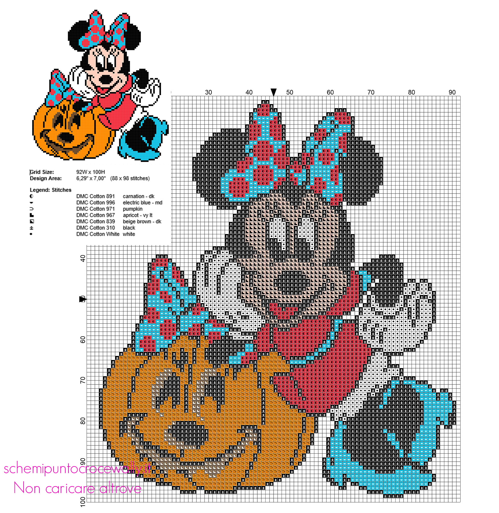 Minnie con zucca di Halloween schema ricamo punto croce gratuito