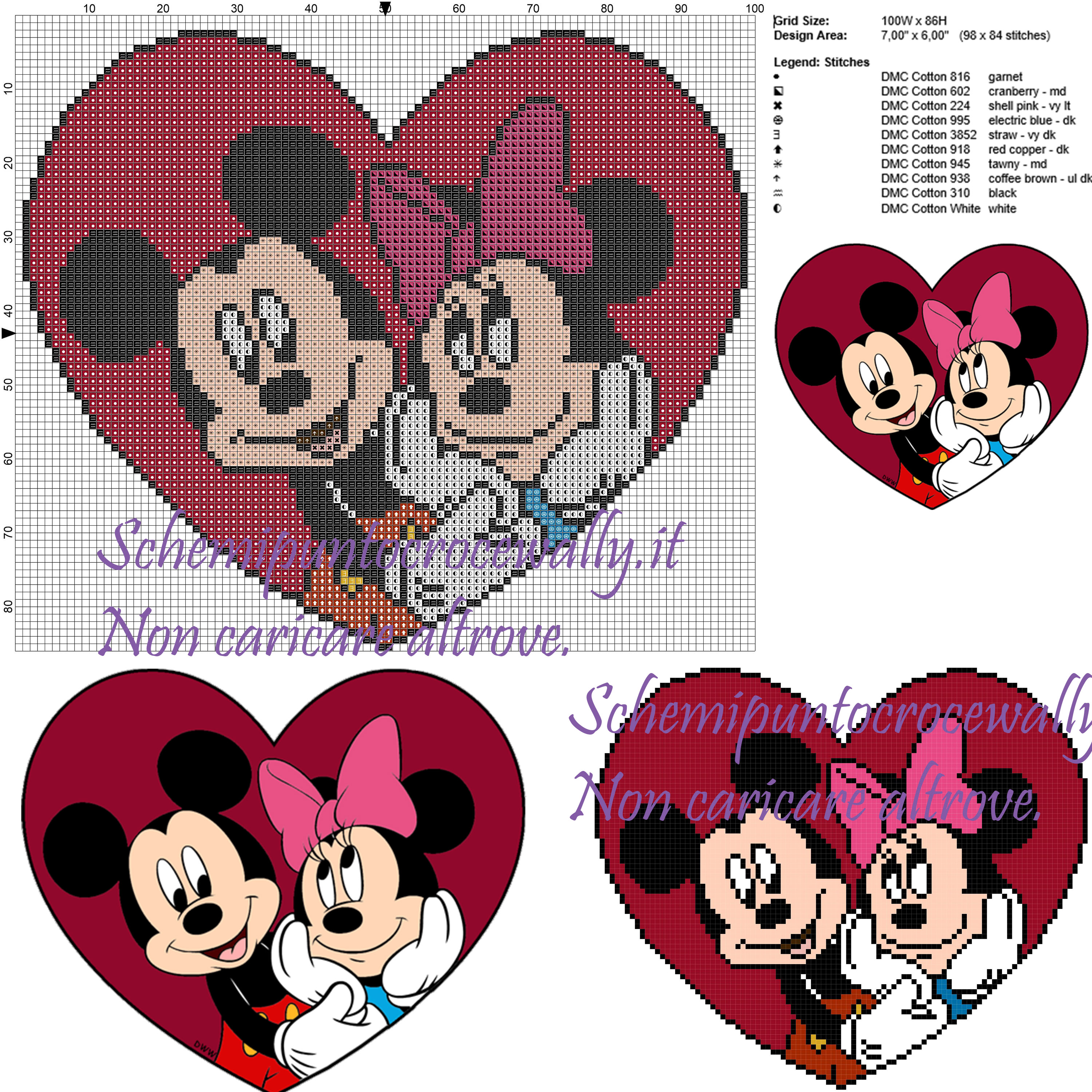 Minnie e Mickey Mouse schema punto croce 100x86 10 colori