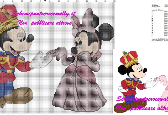 Minnie e Topolino Sovrani Re e Regina schema punto croce gratis