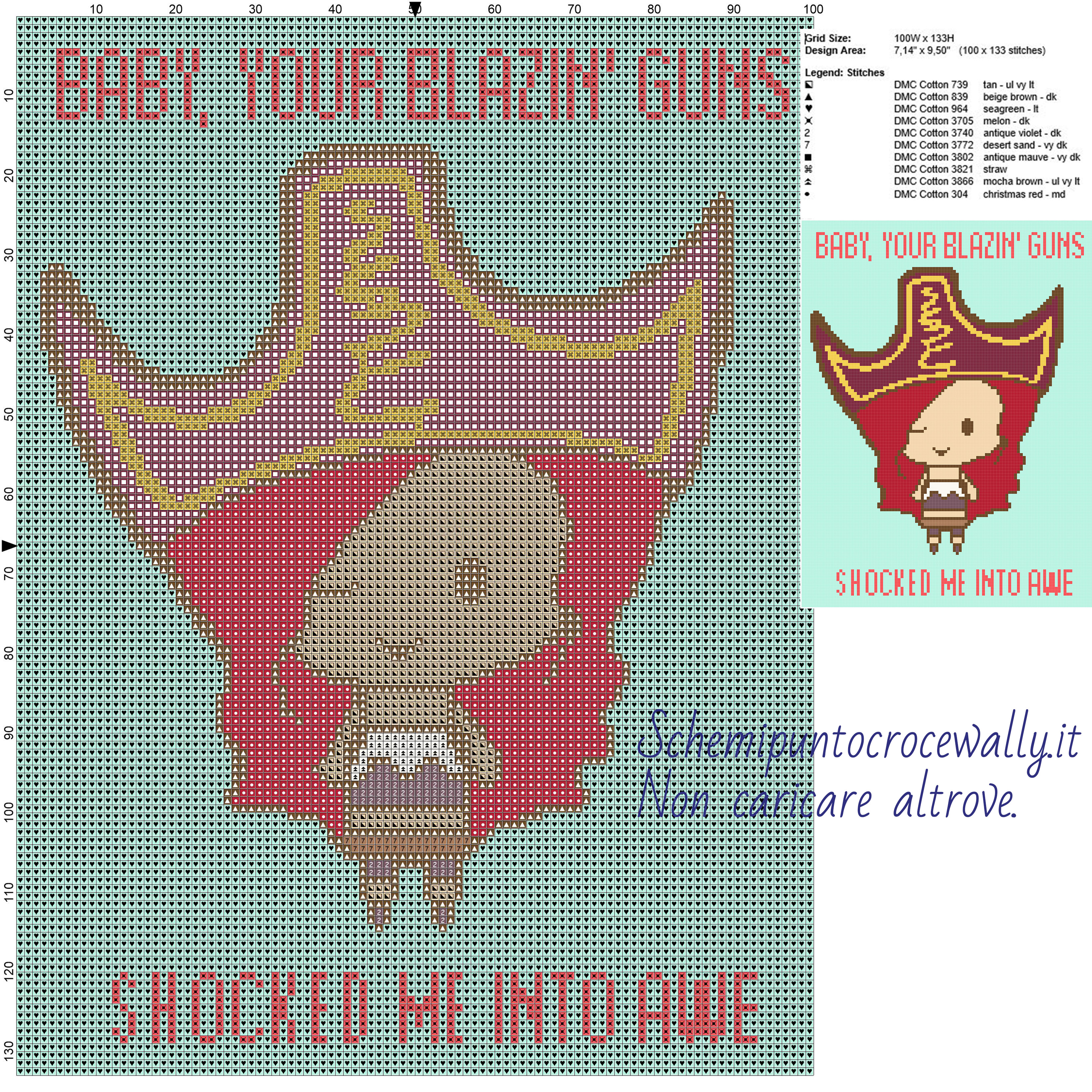 Miss Fortune (League of Legends) schema gratis punto croce 100x133 10 colori