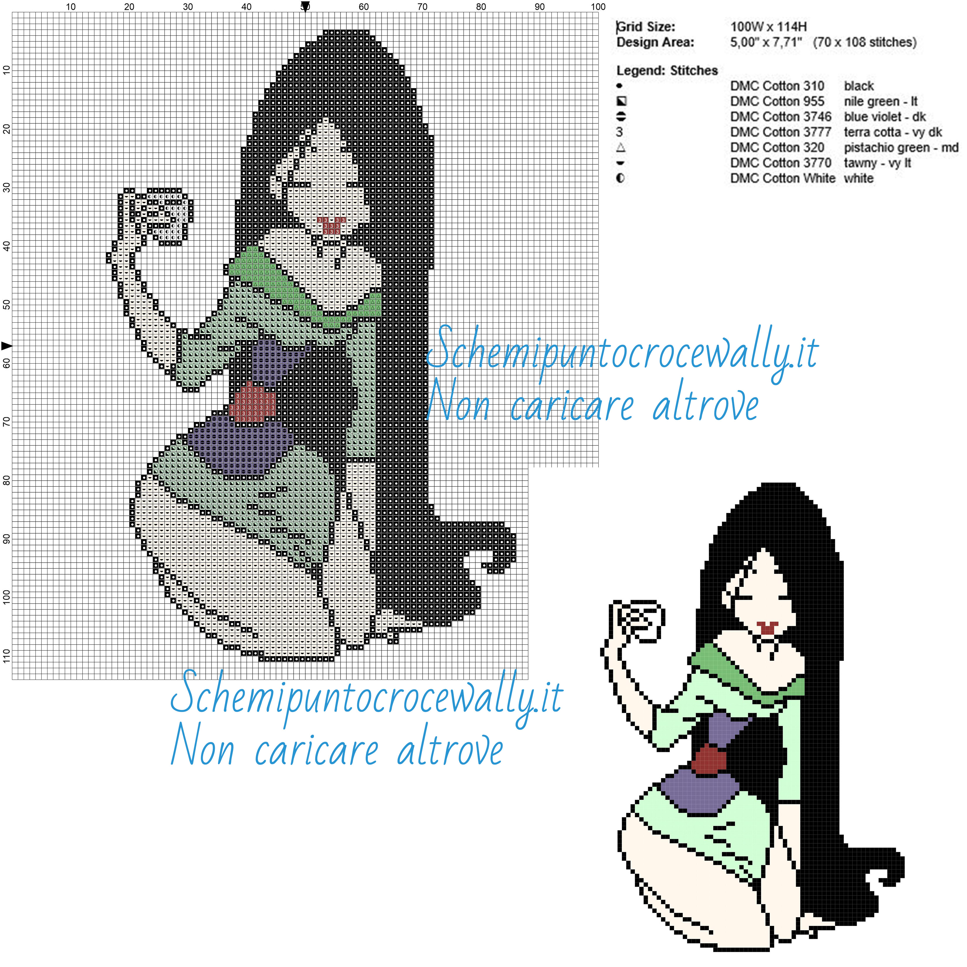 Mulan schema punto croce Disney gratis 100x114 7 colori