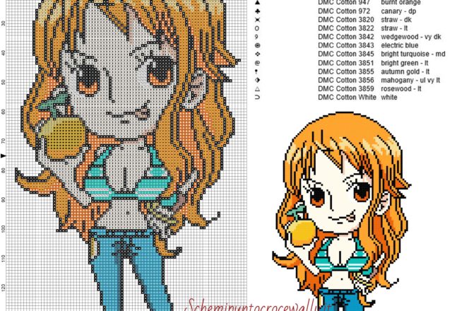 Nami (One Piece) schema punto croce 82x150 15 colori