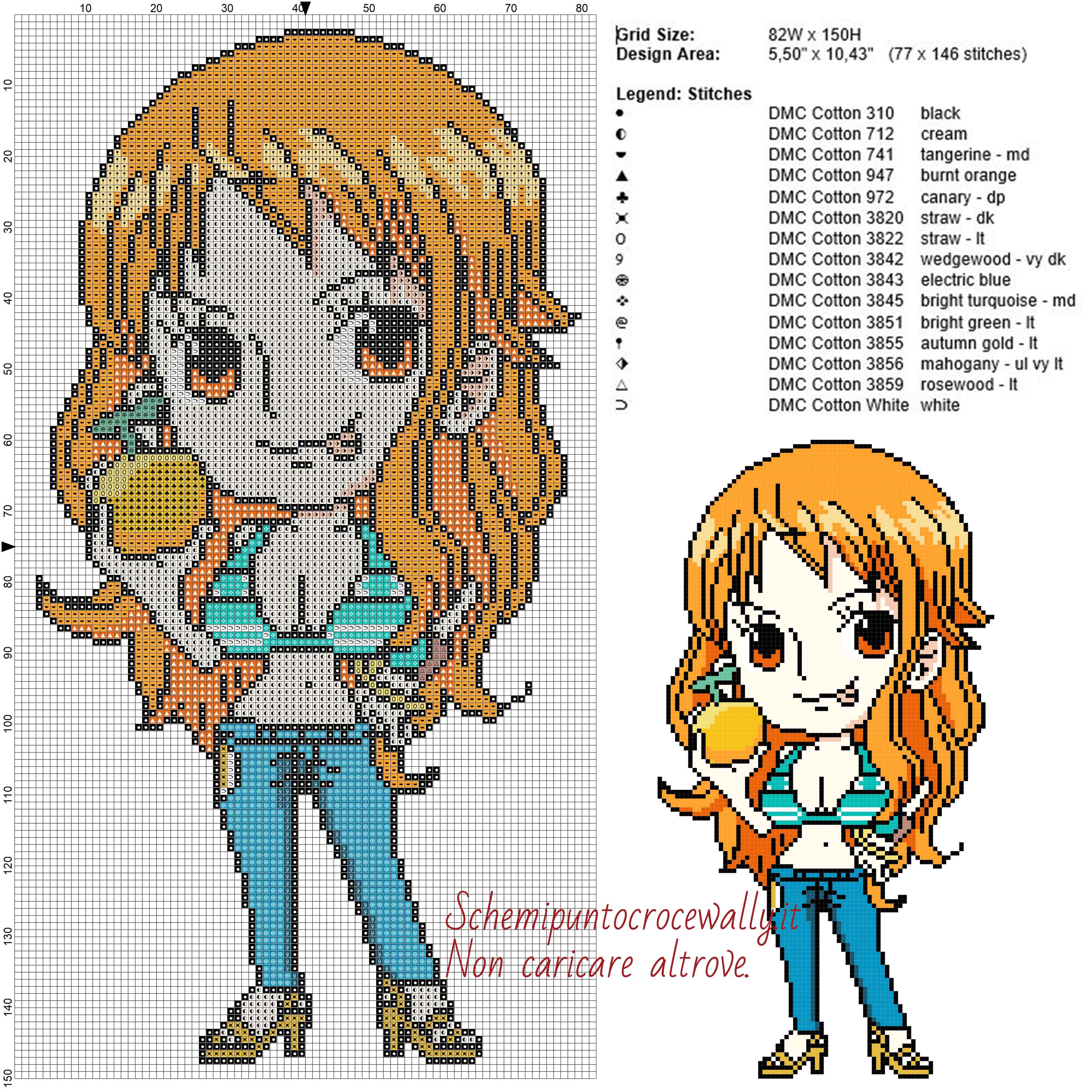 Nami (One Piece) schema punto croce 82x150 15 colori