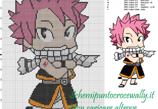 Natsu (Fairy Tail) schema punto croce 100x151 10 colori